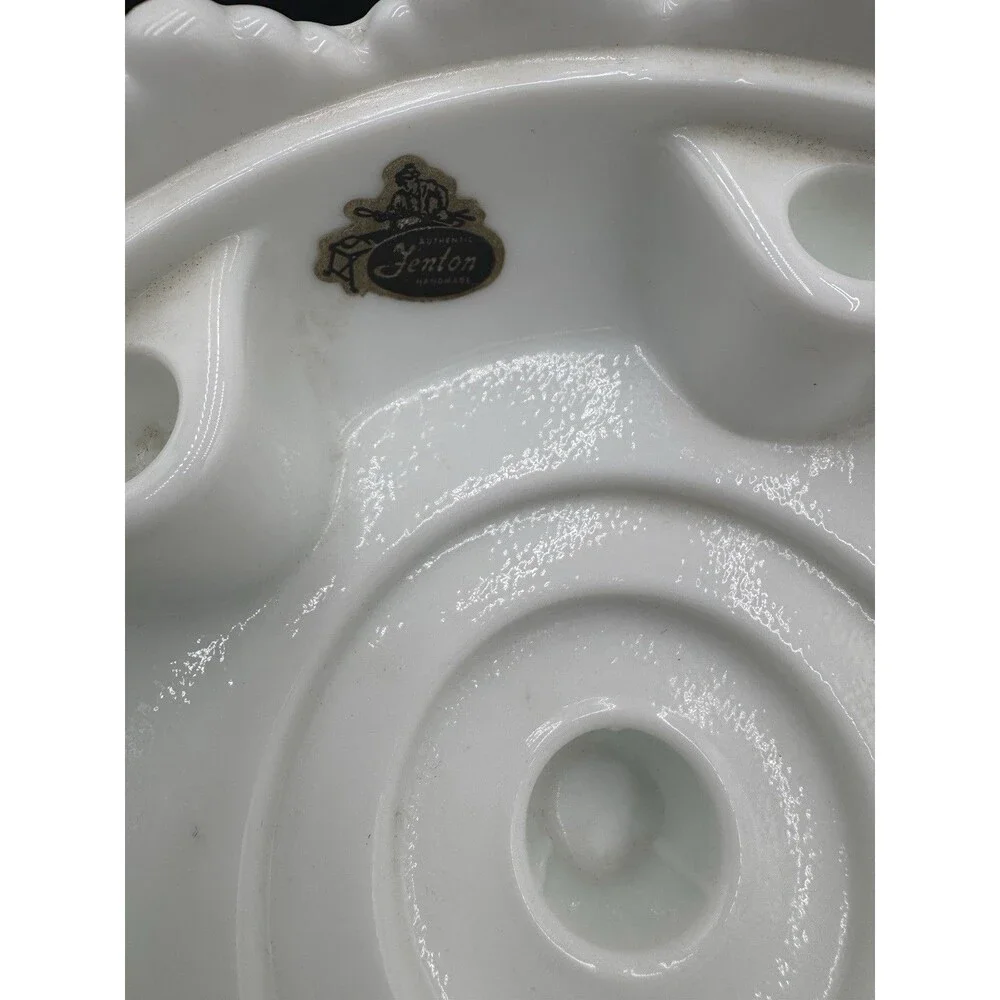 Fenton Multi Candle Holder Bowl White Milk Glass Hobnail Centerpiece Vintage